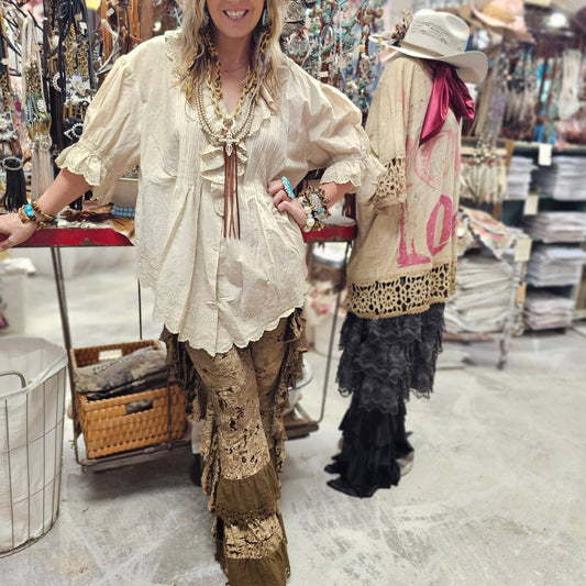 Eyelet Linen Cream Top OS - A Rare Bird