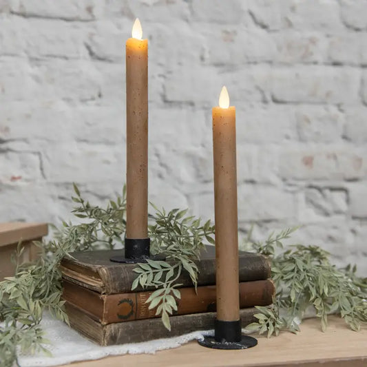 9.5" Moving Flame Beige Taper Candle Set/2
