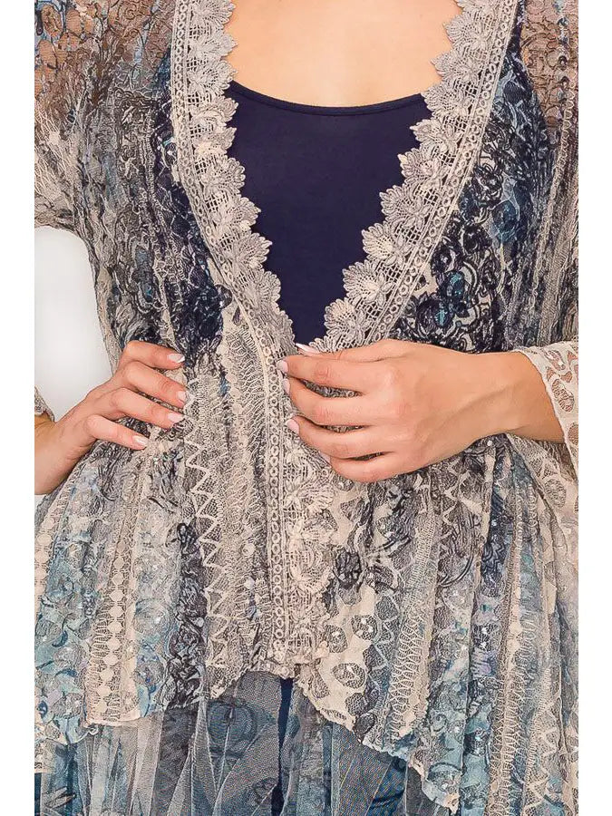 Lace Cardigan Duster, Taupe & Navy