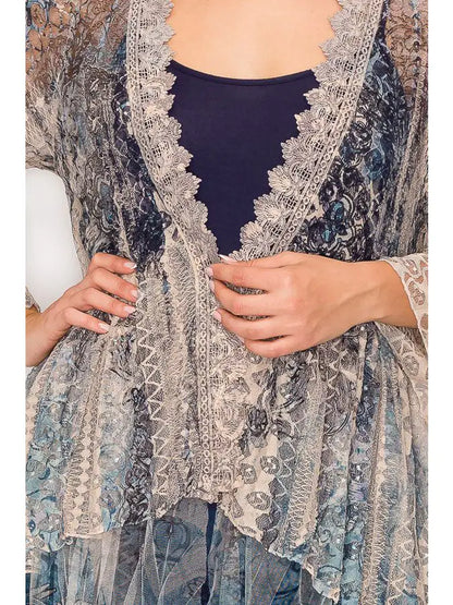 Lace Cardigan Duster, Taupe & Navy