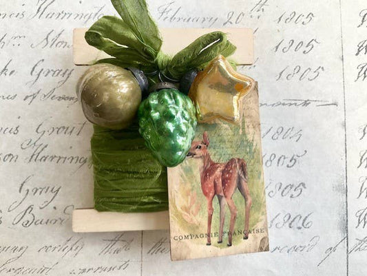 Deer 3pk Ornament, Tag & Ribbon Set