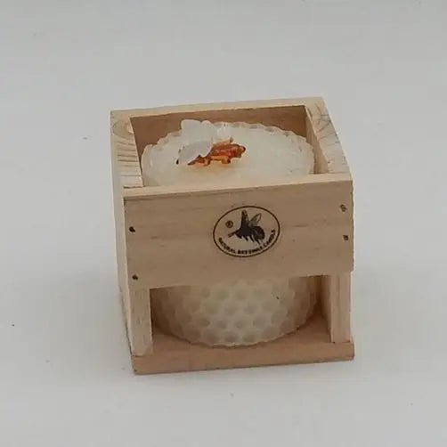 Natural Beeswax Candle 2.5'' WHITE with Wood Crate