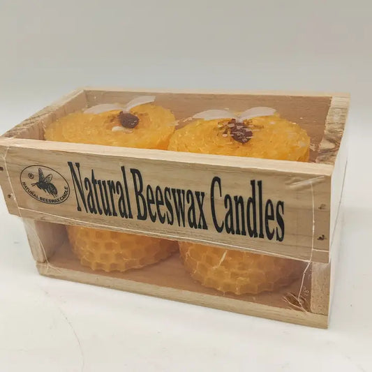 Natural Beeswax - 2-Small 4''x 2.5'' Pillars in Yellow
