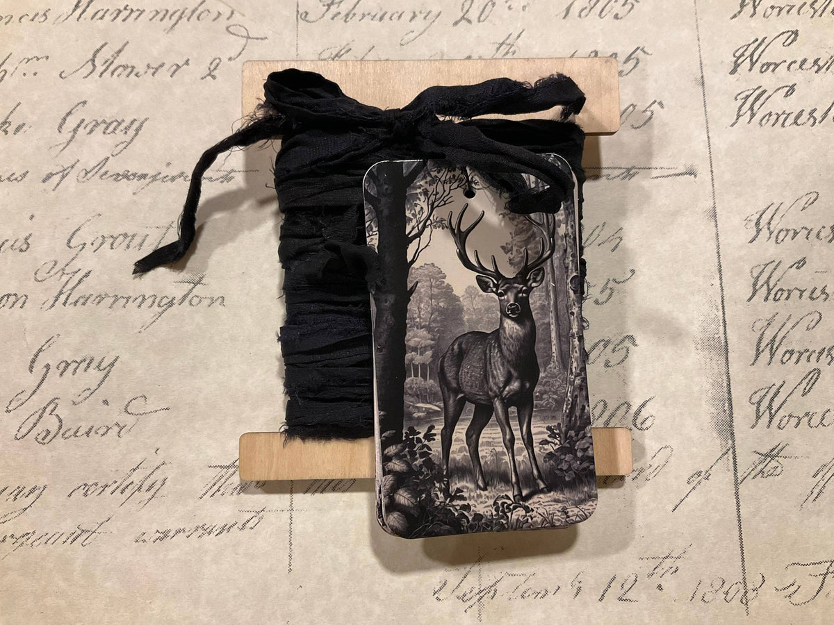 Black Stag Deer 6-Tag & Ribbon Set