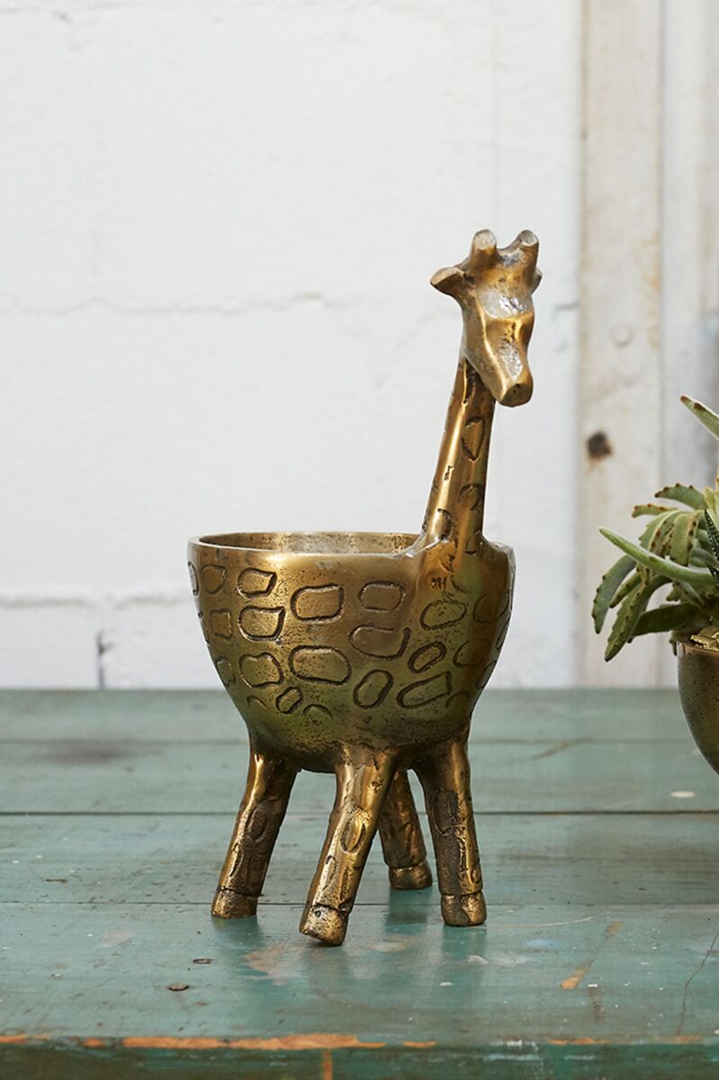 Giraffe Aged Bronze Planter
