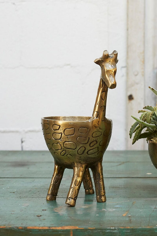 Giraffe Aged Bronze Planter