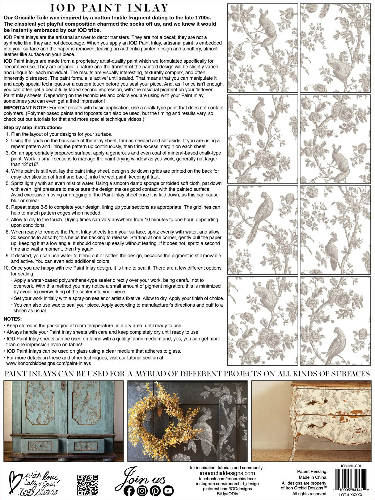English Toile - 8 Sheet, 12x16 Pad IOD Decor Transfer™ 2021