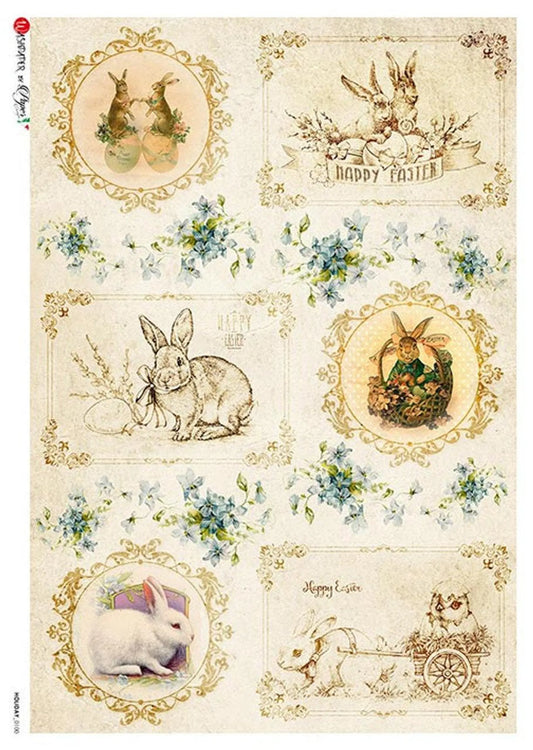 Easter Bunnies 0100  - A4 8.3 x 11.7 Rice Paper by Paper Designs