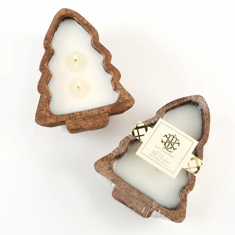 Christmas Tree Dough Bowl Candle - White Christmas