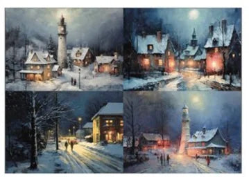 Snowy Twilight No A,  4 Designs 8.25 x 5.8 ea - Decoupage Fiber Paper