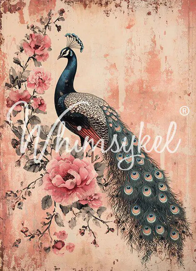 Peacock - Lg 21" x 29" Decoupage Paper by Whimsykel Designs