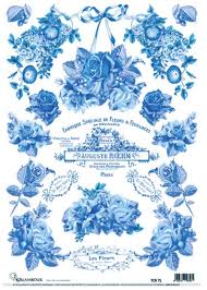 Calambour Blue Floral TCR71  - A3 11.7x16.5 Rice Paper by Decoupage Queen