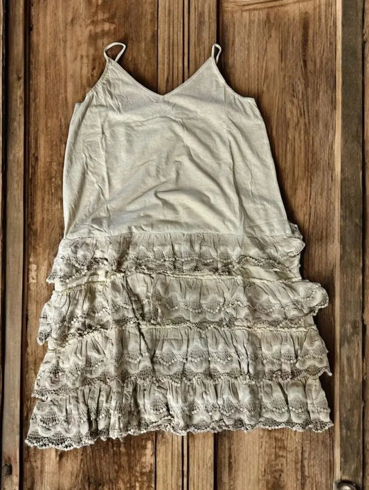 Ruffle Slip Dress, Tan/Cream SM - A Rare Bird