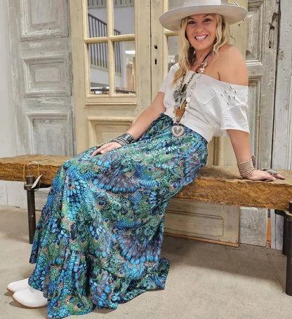 Peacock Print Palazzo Pant OS - A Rare Bird
