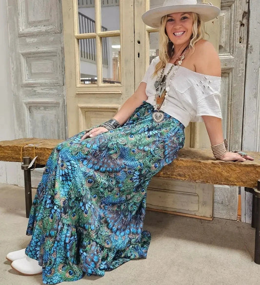Peacock Print Palazzo Pant OS - A Rare Bird