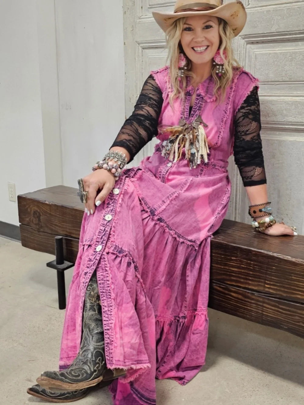 Distressed Darling Pink Maxi Dress / Duster - A Rare Bird