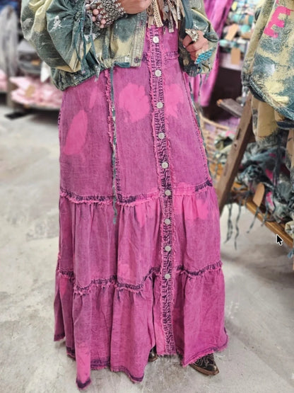 Distressed Darling Pink Maxi Dress / Duster - A Rare Bird
