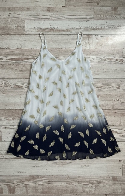 White & Black Ombre Tank / Dress with Gold Embroidered Feathers - A Rare Bird