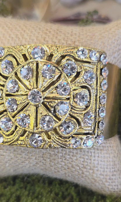 Trinity Geometric Gold & Crystal Cuff Bracelet Style BP1255 - Yochi NY