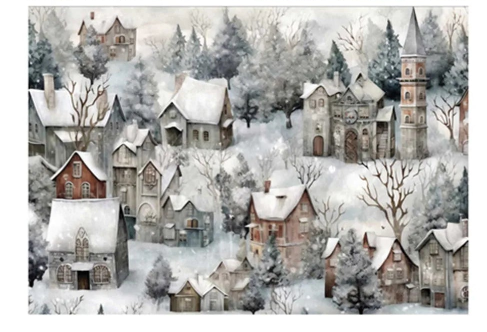Silent Night Snow Village - C, 11.7"x 16.5" A3 - Decoupage Fiber Paper