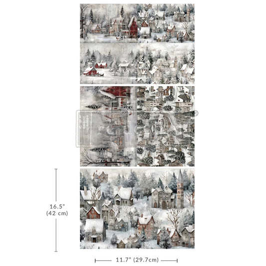 Silent Night Snow Village, 3 designs A3 11.7"x 16.5" - Decoupage Fiber Paper