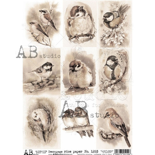 Sepia Birds 1283 - A4 8.3 x 11.7 Rice Paper by AB Studio