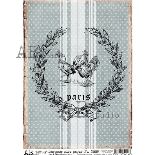 Farmhouse Paris Chicken Grain Sack 0883 - A4 8.3 x 11.7 Rice Paper by AB Studio