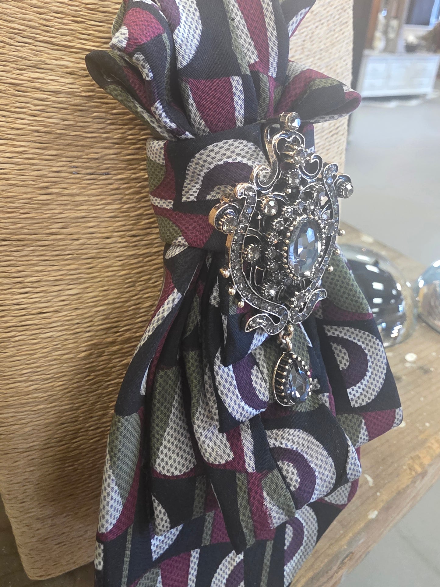 Upcycled Necktie & Brooch Necklace