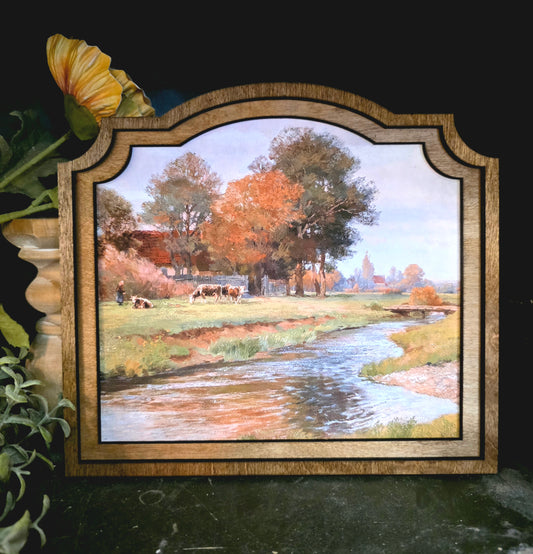 9x10 Provincial Riverside Farm Handcrafted Framed Wood Art
