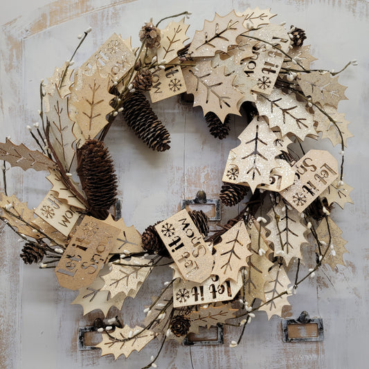 18in Wood Let it Snow & Pinecone Wreath