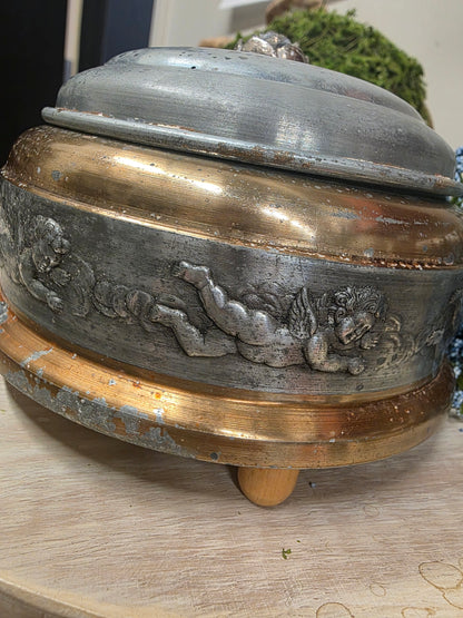 Antique Pewter & Gold Musical Powder Box