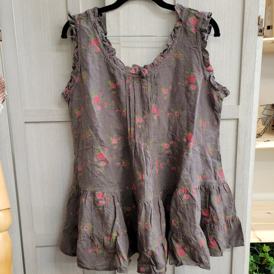 Heart's Desire Clothing - Lydia Cami Linen- Grey & Pink Floral