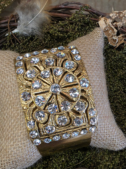 Trinity Geometric Gold & Crystal Cuff Bracelet Style BP1255 - Yochi NY