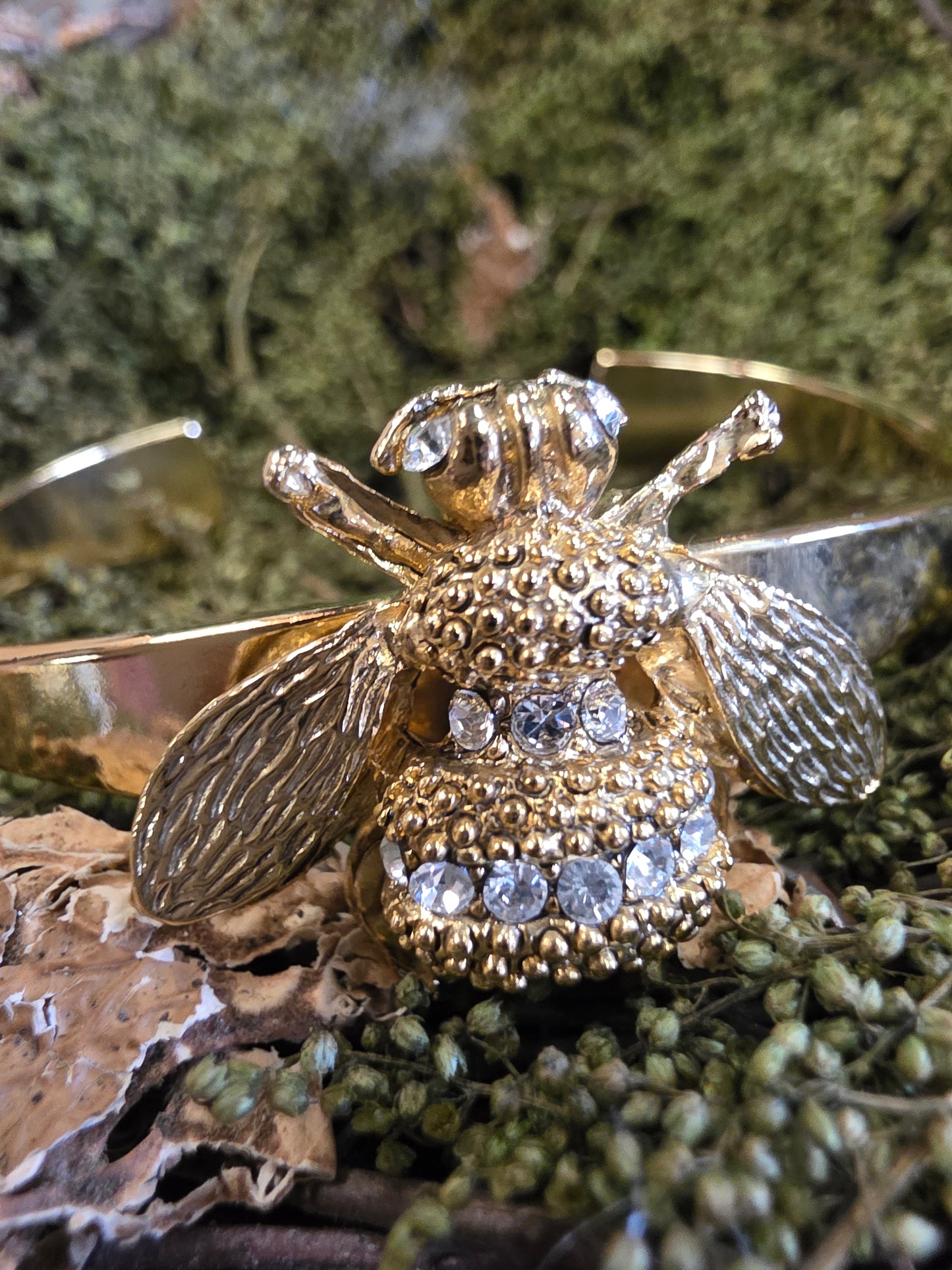 Gold Bee & Crystal Cuff Bracelet Style BP1208 - Yochi NY