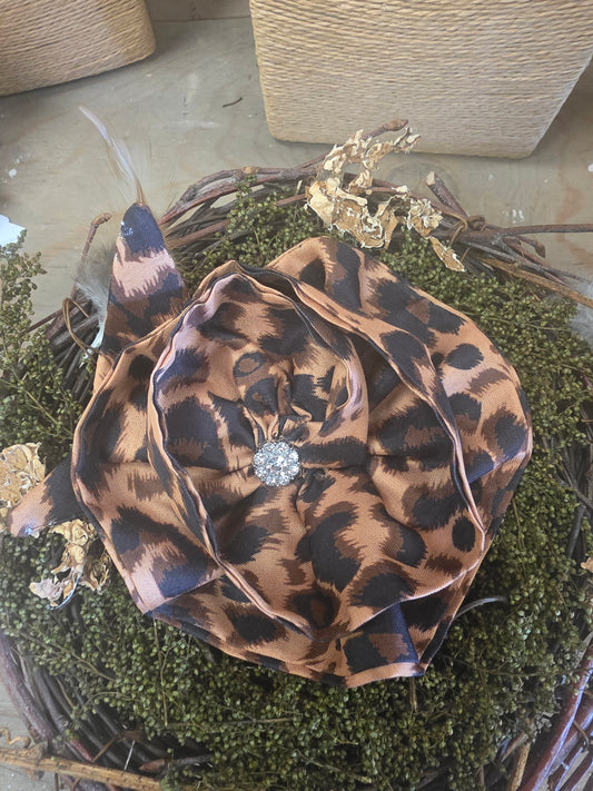 Brown Leopard - Fabric Hand Cut Floral Brooch / Pin