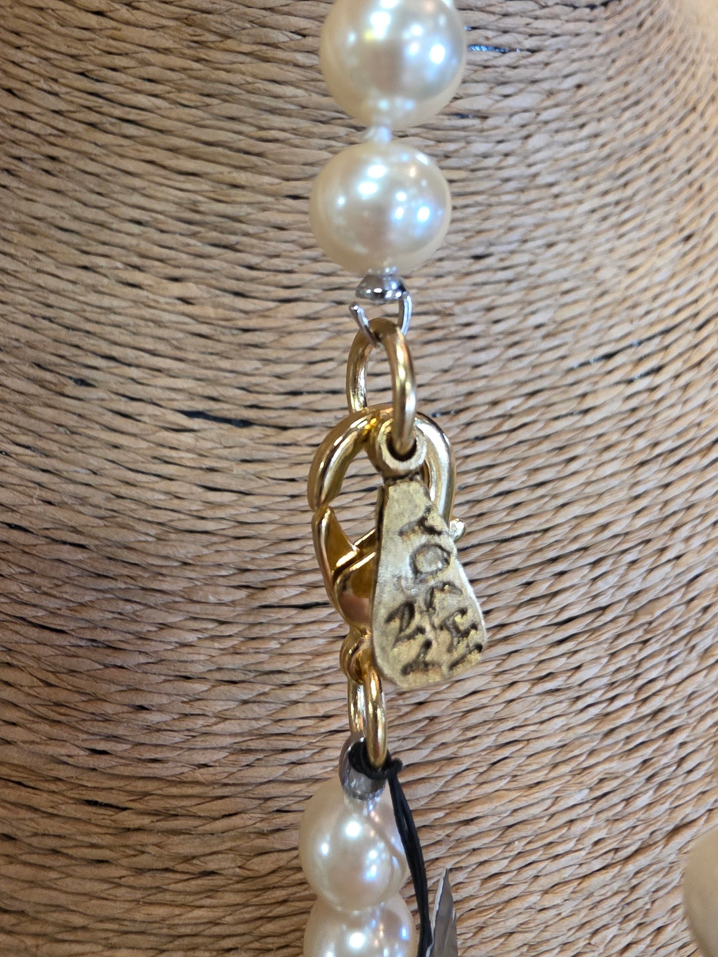 French Crystal Bee Coin, Assurance l' Abeille & Pearl Necklace Style N1630- Yochi NY
