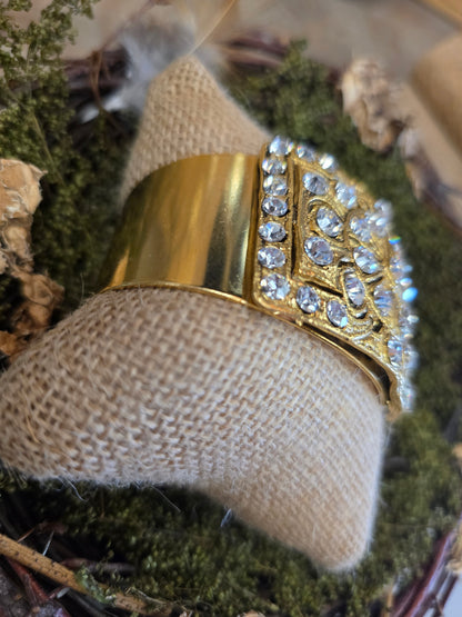Trinity Geometric Gold & Crystal Cuff Bracelet Style BP1255 - Yochi NY