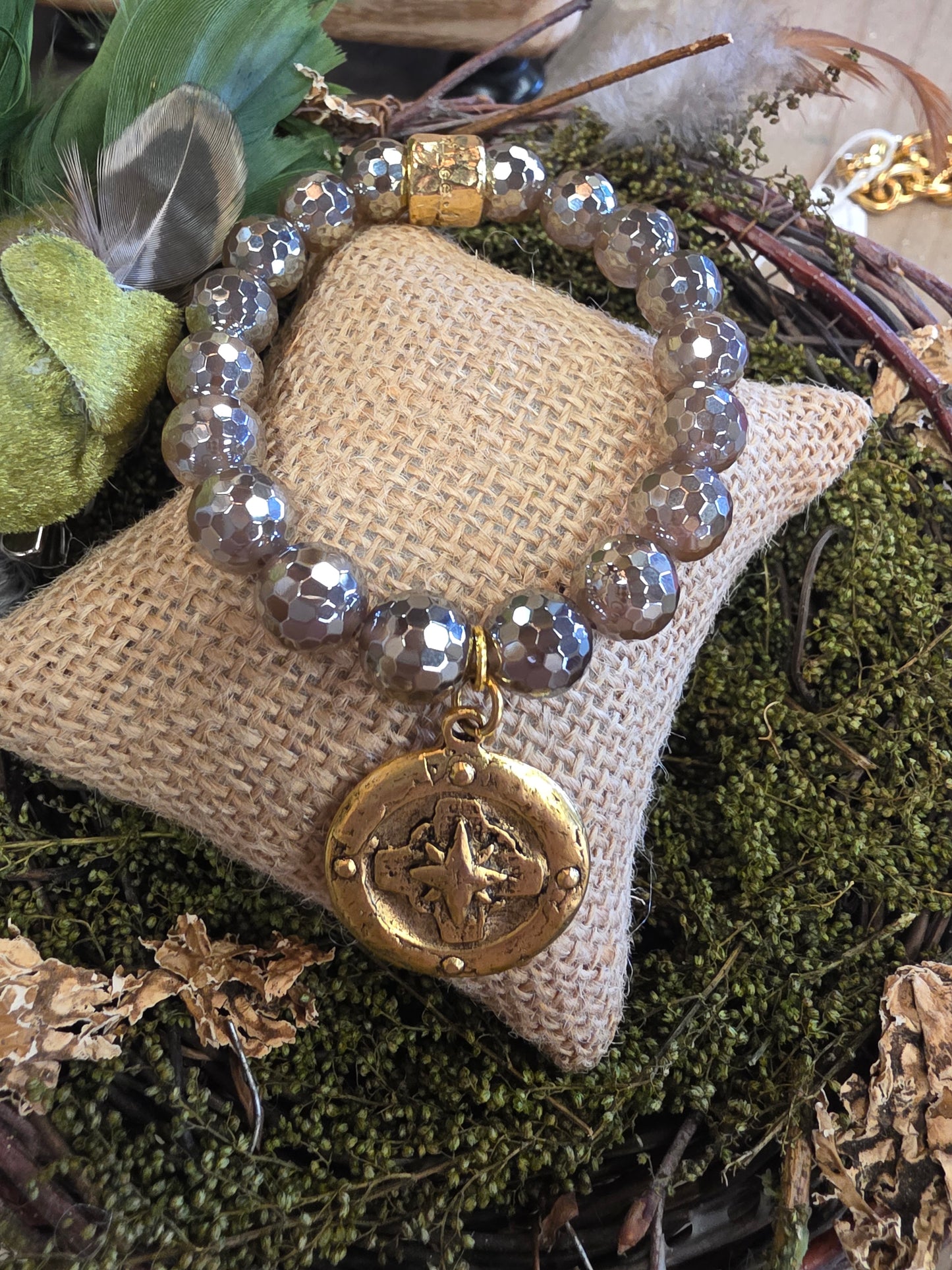 Pyrite Bracelet with Compass Pendant