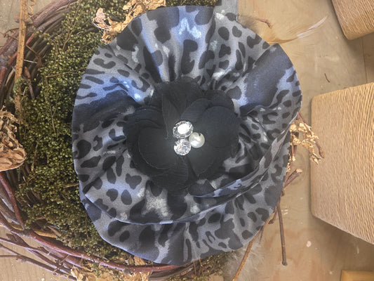 Grey Leopard - Fabric Hand Cut Floral Brooch / Pin