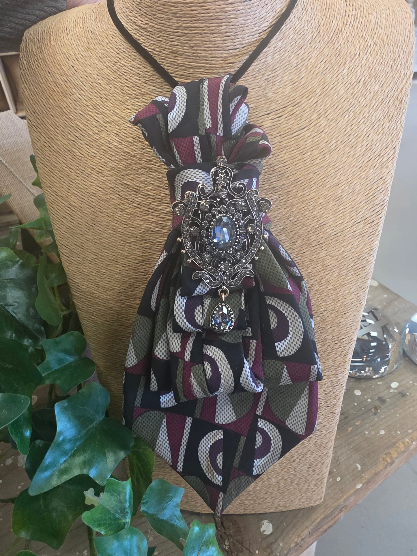 Upcycled Necktie & Brooch Necklace
