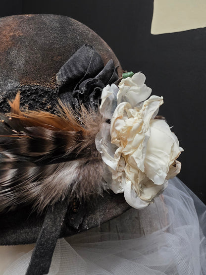 Distressed Boho White Floral Hat OS - A Rare Bird