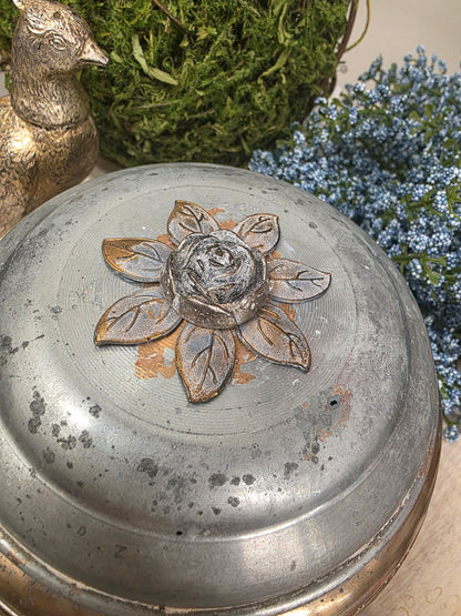 Antique Pewter & Gold Musical Powder Box