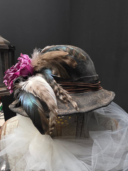 Distressed Boho Magenta Floral Hat OS - A Rare Bird