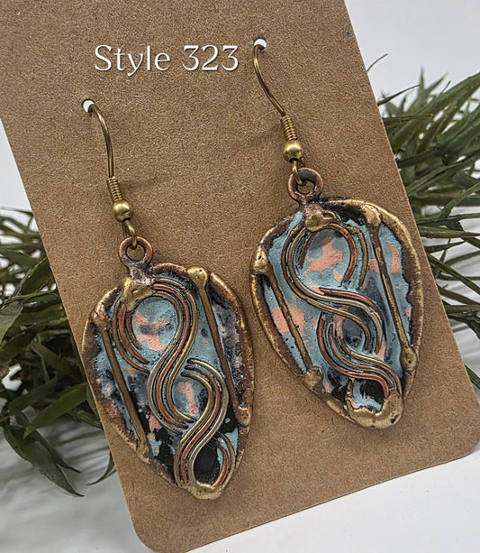 Brass Patina Blue Teardrop Earrings EP323