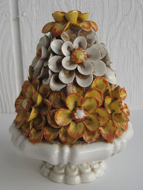 Vintage Capodimonte Porcelain Yellow Floral Topiary Signed & Numbered M.I.P 169
