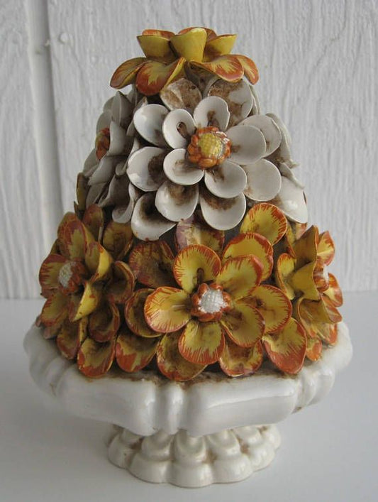 Vintage Capodimonte Porcelain Yellow Floral Topiary Signed & Numbered M.I.P 169