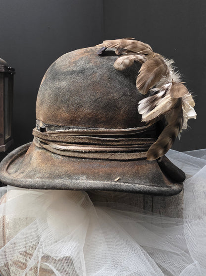 Distressed Boho Ivory Floral Hat OS - A Rare Bird