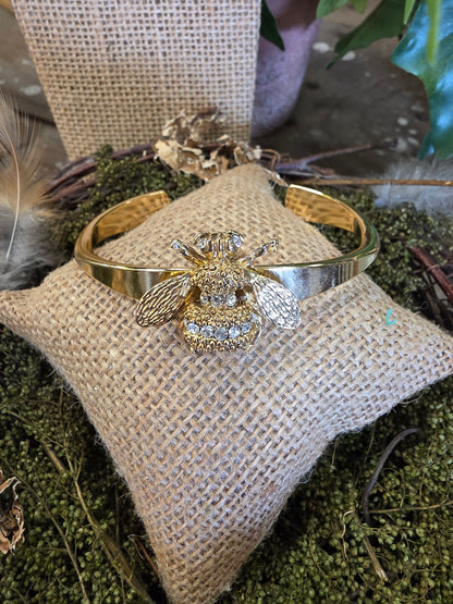 Gold Bee & Crystal Cuff Bracelet Style BP1208 - Yochi NY