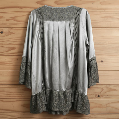 Grey Distressed Satin & Lace Tunic - A Rare Bird