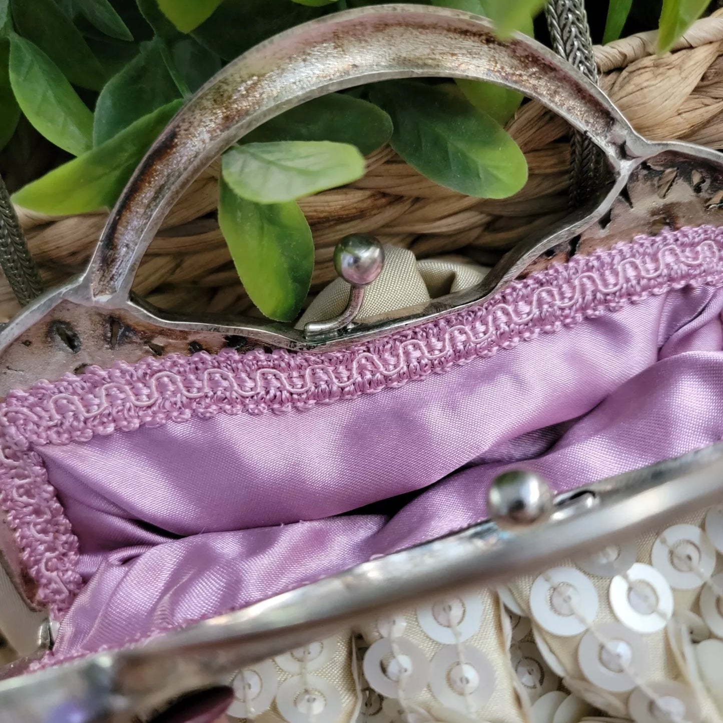 Handmade Victorian Vintage Style Wedding-Bridal Purse, Sequin with Silver Clasp